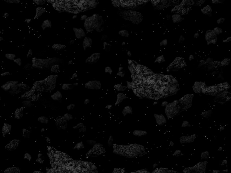 Asteroid field in deep space with tumbling rocks and distant starlight